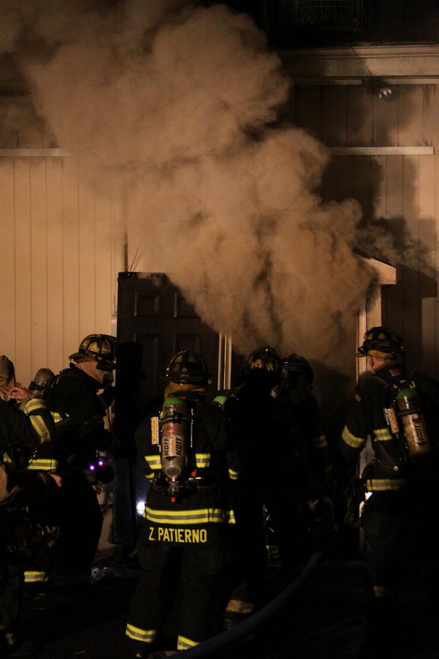 Mutual aid Katonah Old Deer Park Fire. BHFD members make entry into basement